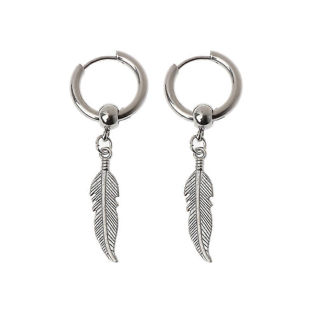 Stainless Punk Dangle Hinged Earring Feather Gothic Men Earring Silver Color