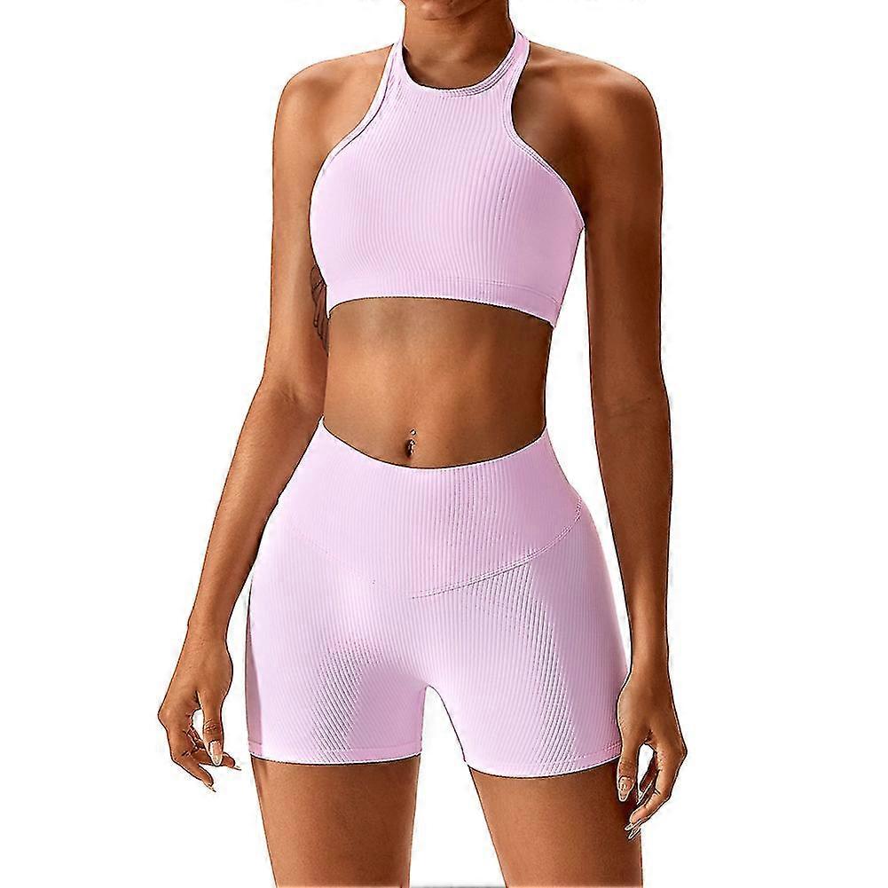 Solid-color Quick Dry Halter Bra Shorts Set Sweat-absorbing Breathable Clothes For Running Fintness