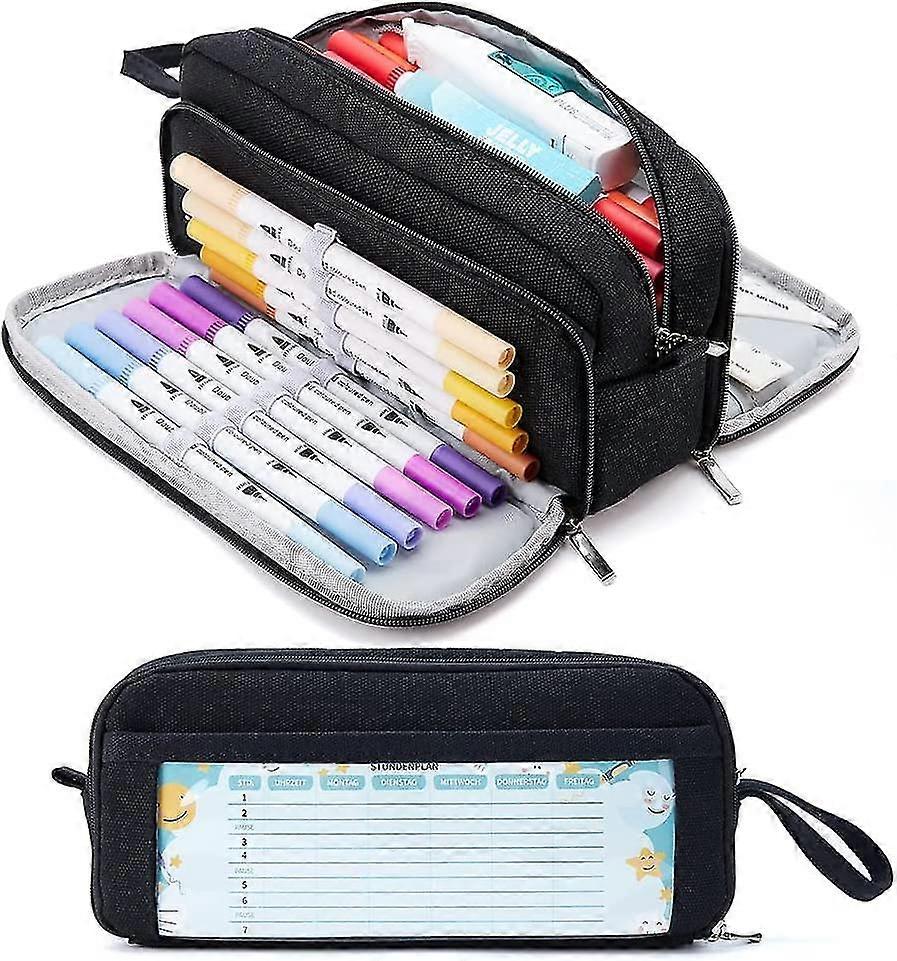 Pencil Case with 3 Compartments, Large Capacity Pencil Case-Yvan