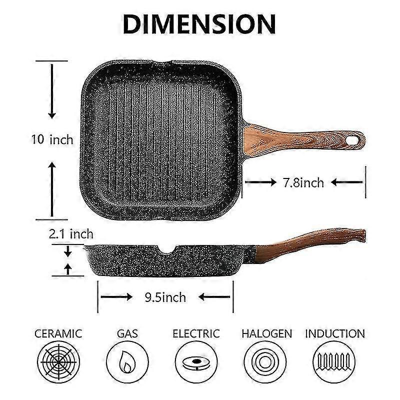 grill pan compatible with stove tops nonstick square griddle pan, 10 inch