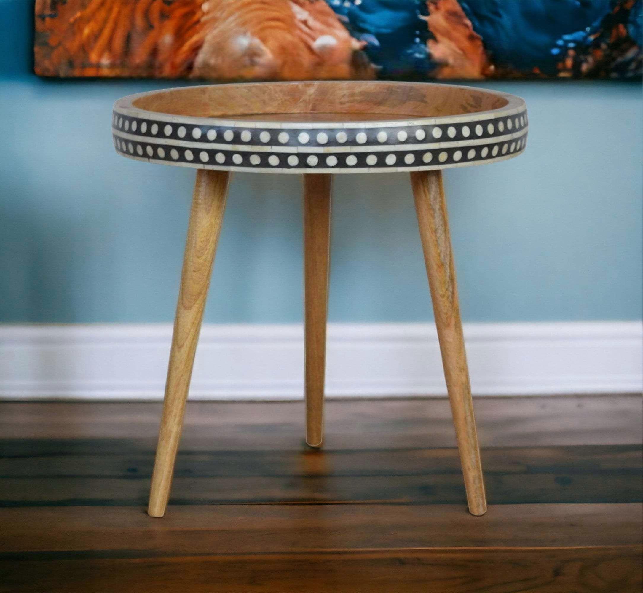 Round Spotted Bone Inlay End Table