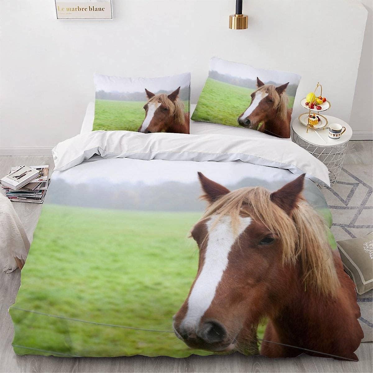 Påslakan 240x260 cm Hästdjur Sängkläder för vuxna med dragkedja Sängkläder i mikrofiber + 2 örngott