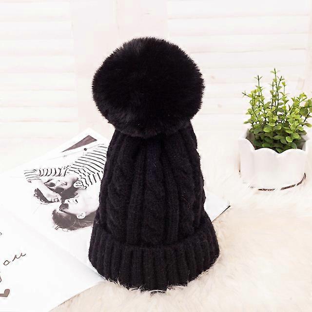 Fashion Knitted Winter Hat Striped Women's Winter Hats 2024 Pink Fur Pompom Wool Beanies Thick Skullies Cap Faux Pom pom Hat