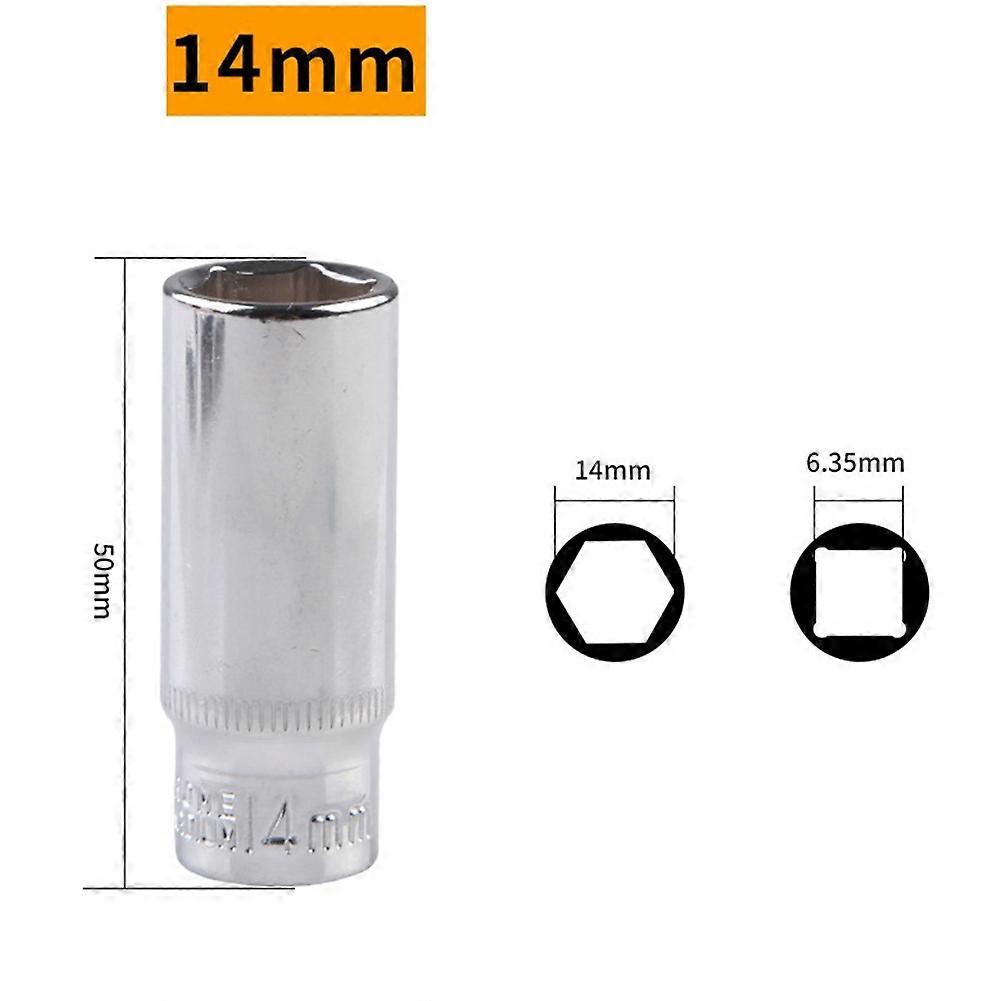 1PC 1/4 Extended Hexagonal Socket 4-14mm Deep Socket Impact Driver And Socket Wrench Fittings Chrome Vanadium Steel Socket
