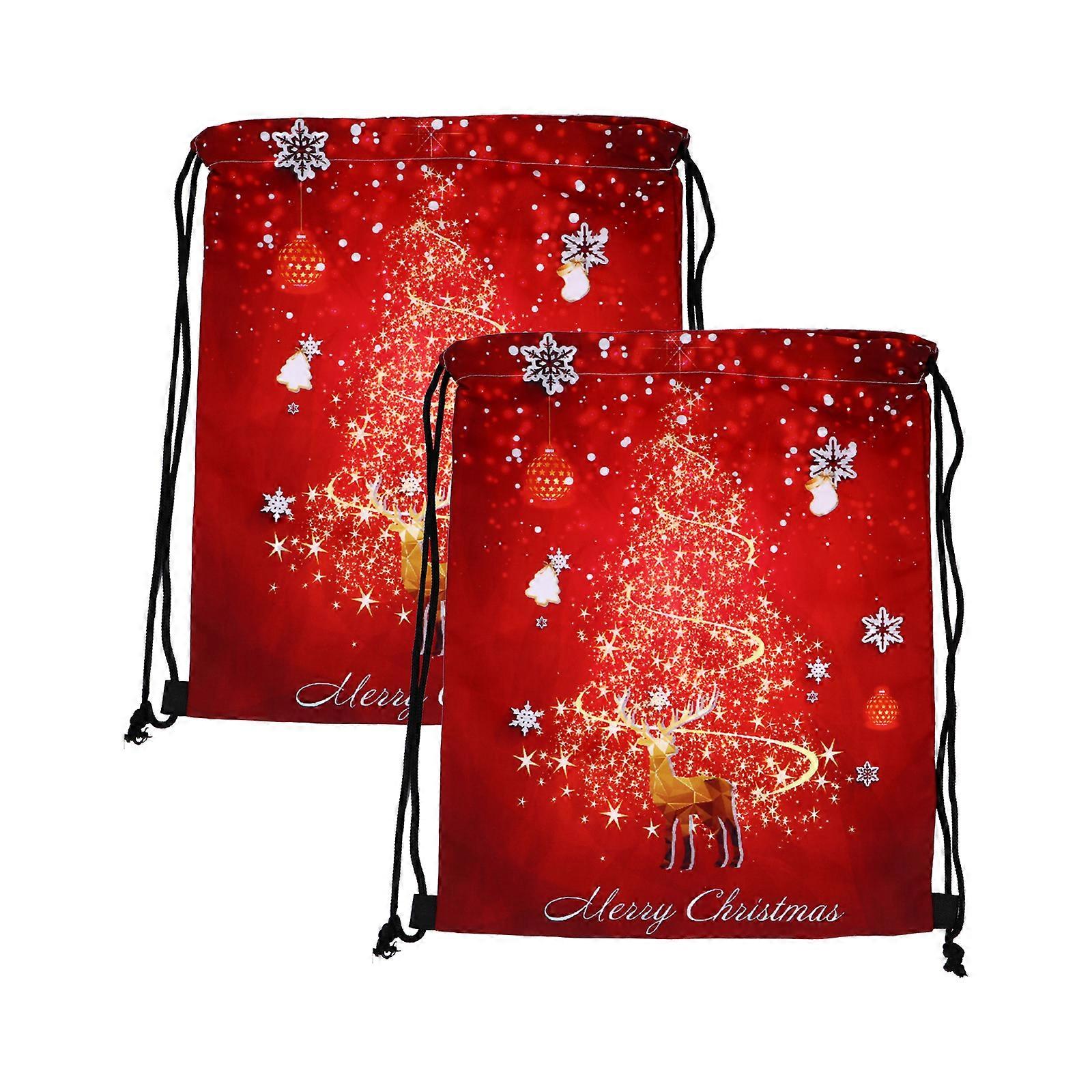 2pcs Portable Elk 3D Printing Drawstring Bag Christmas Storage Backpack