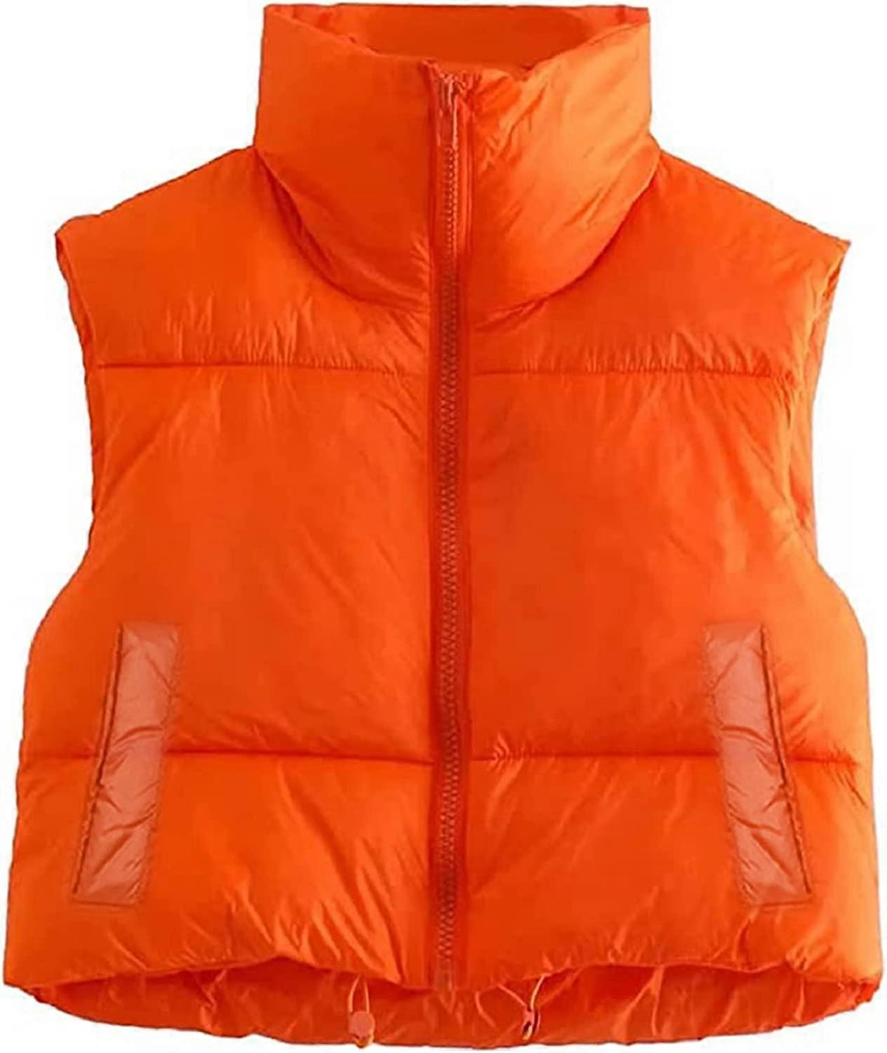 Women Winter Cropped Puffer Vest Stand Collar Sleeveless Zip Up Padded Gilet Lightweight Warm Outwear