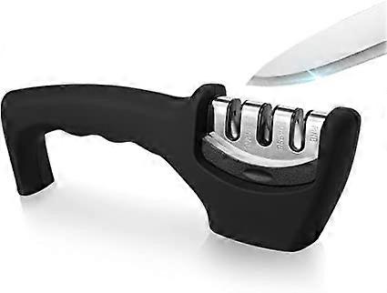 ZK-Professional 3-Stage Hand Knife Sharpener - Ergonomic Handle and Non-Slip Base - Easy to Sharpen Black.