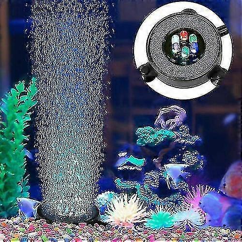 Led Aquarium Light Fish Tank Bubble Pump Round Air Stone Disk Color Changing