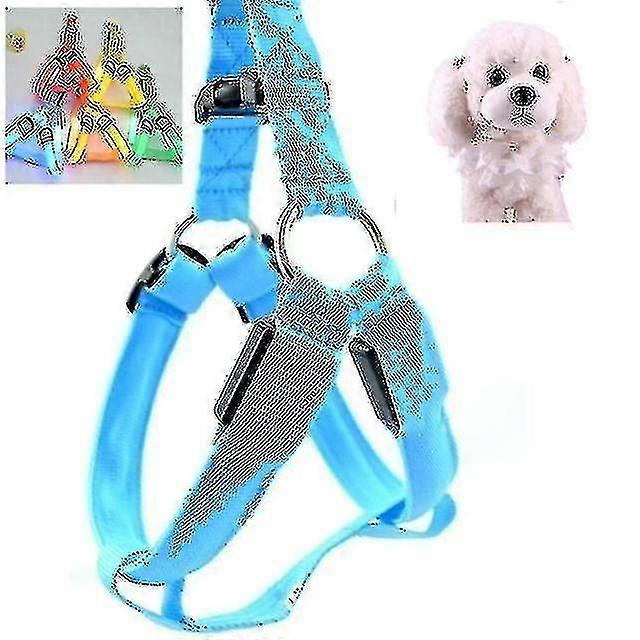 Double Sided Led Light Pet Harness Nylon Cat Dog Chest Strap Leash, Size:s(blue)