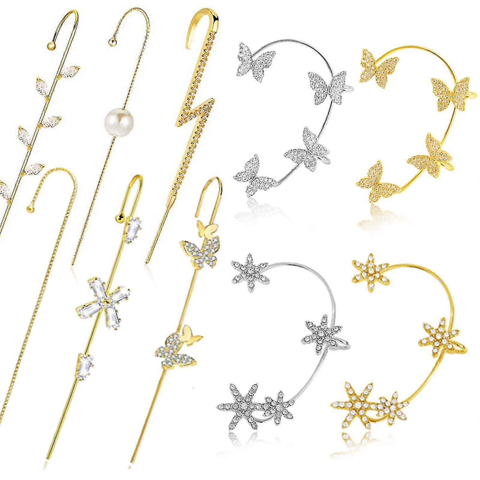 Butterfly Snowflake Ear Hook Set Ear Clip One Moon Earring Set