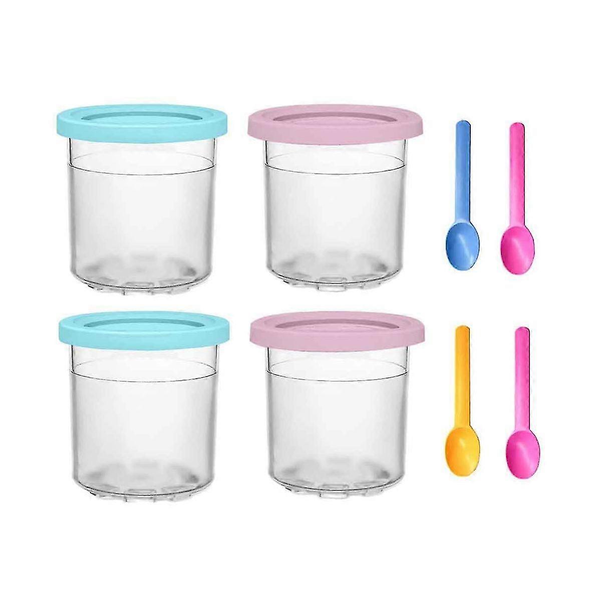 4pcs Ice Cream Pints Cups For Ninja- Creami Series Ice Cream Maker Replacements Storage Jar With Se