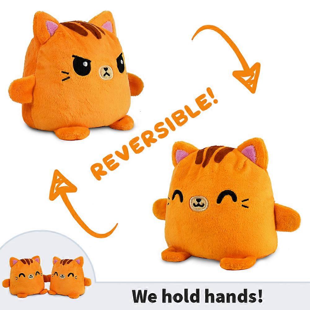 TeeTurtle | Plushmates | Cat | Orange Tabby | Happy + Angry | The Reversible Plush That Hold Hands!