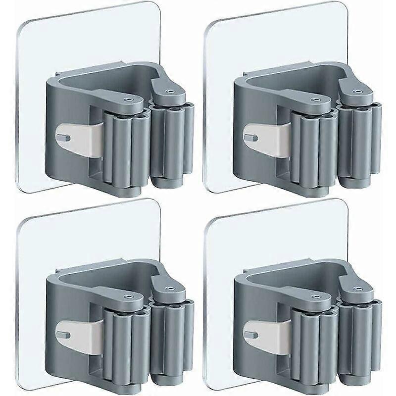 Broom Holder Rack Self-Adhesive Mop Holder Multi-Function Wall Mounted Broo