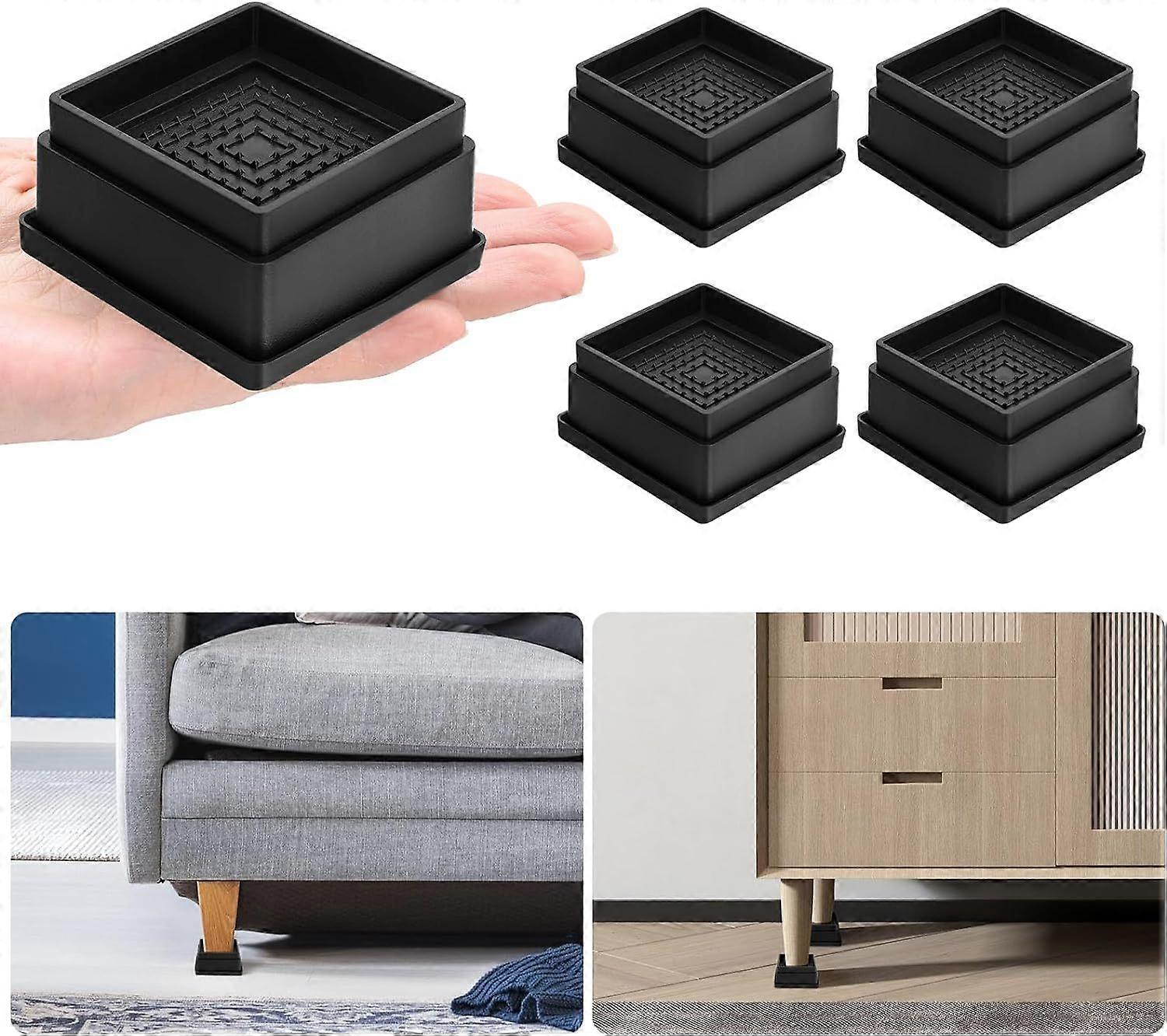 4 Pieces Furniture Riser, 1 Inch Height Adjustable Bed Leg, Stackable Square Bed Frame, Non-Slip, Bed Riser Suitable for Furniture Tables, Chairs, So