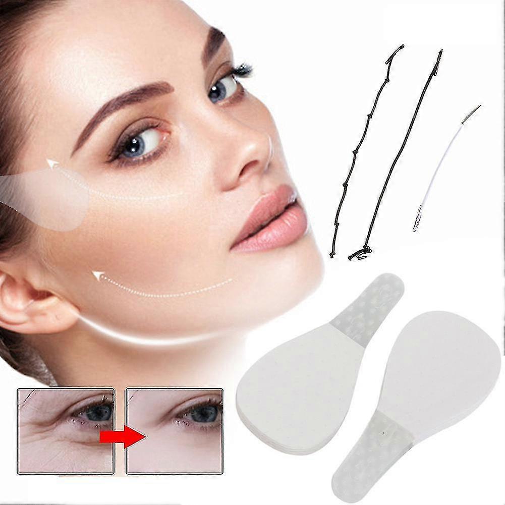 מדבקות מתיחת פנים בלתי נראות סט סרט מתיחת פנים מיידית גמישות צוואר רטייה להרמת עיניים 40pcs + 3 חבלים