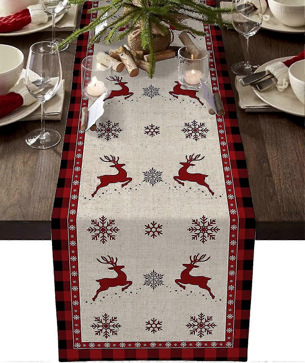 Christmas Table Runner,christmas Snowflake Elk Rustic Table Runner