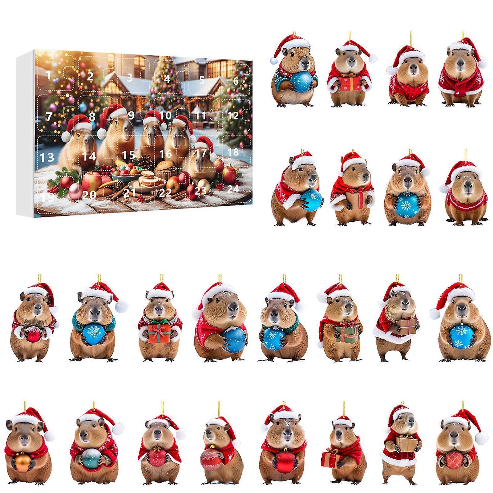 2024 Christmas Acrylic Capybara Pendants, Capybara Advent Calendar,24-Day Countdown Blind Box Holiday Gift