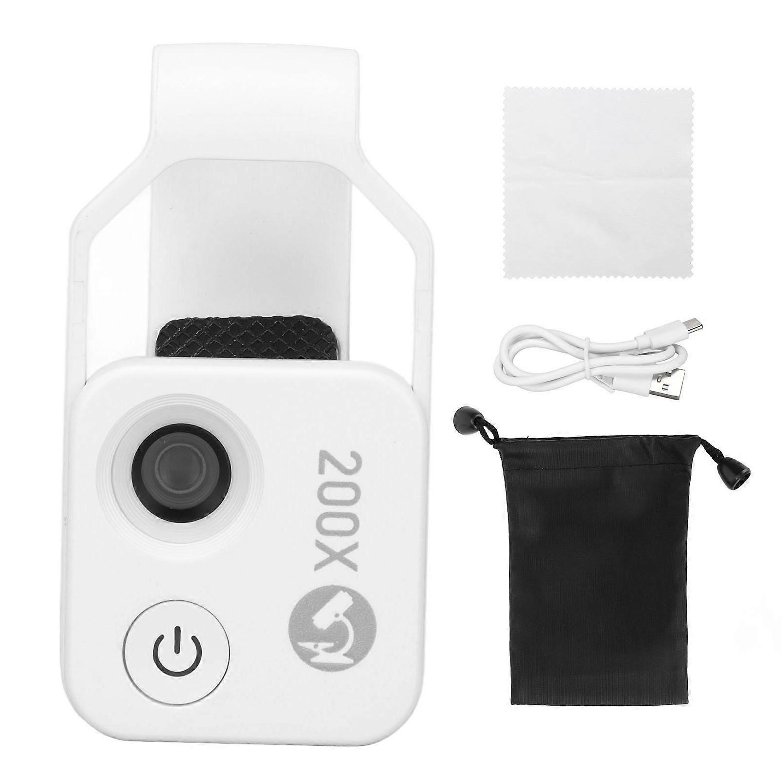 200X Zoom Phone Mini Pocket Microscope with CPL Lens LED Light Mobile Phone External Lens Portable Phone Microscope Camera White