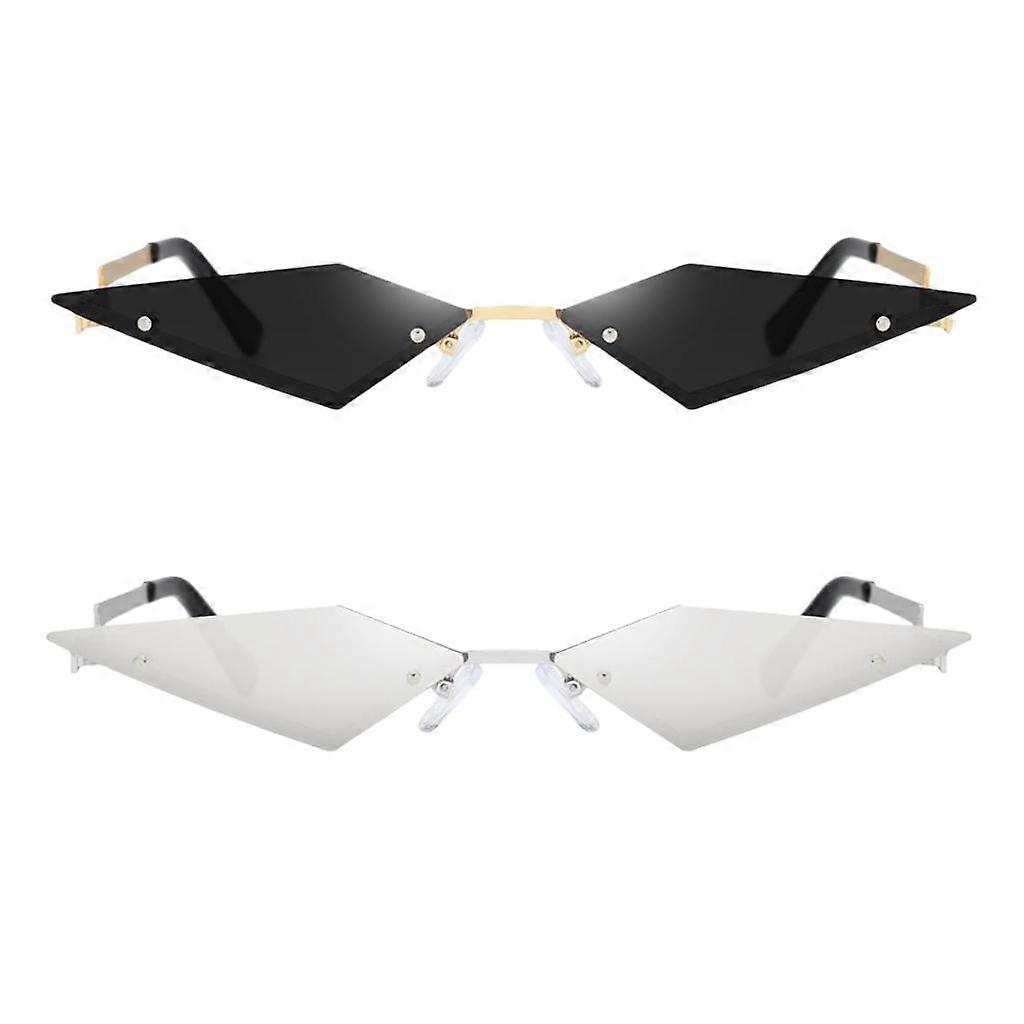 2 Piezas Moda Mujer Slim Cat Eye Estilo Gafas de Sol Rimless