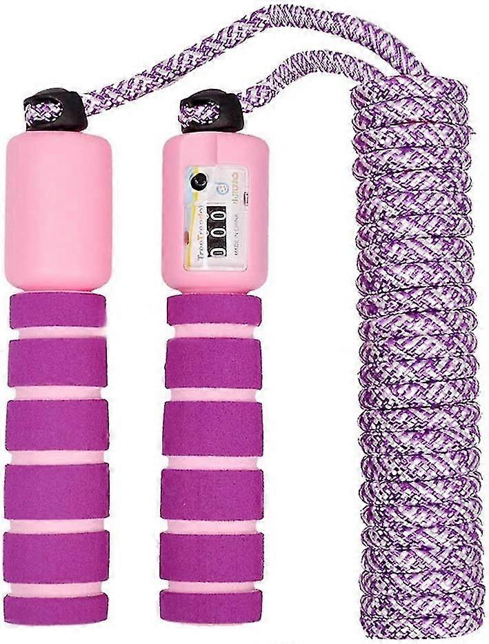 Corda de salto infantil com balcão, corda de salto ajustável (roxo com rosa) (3-H)