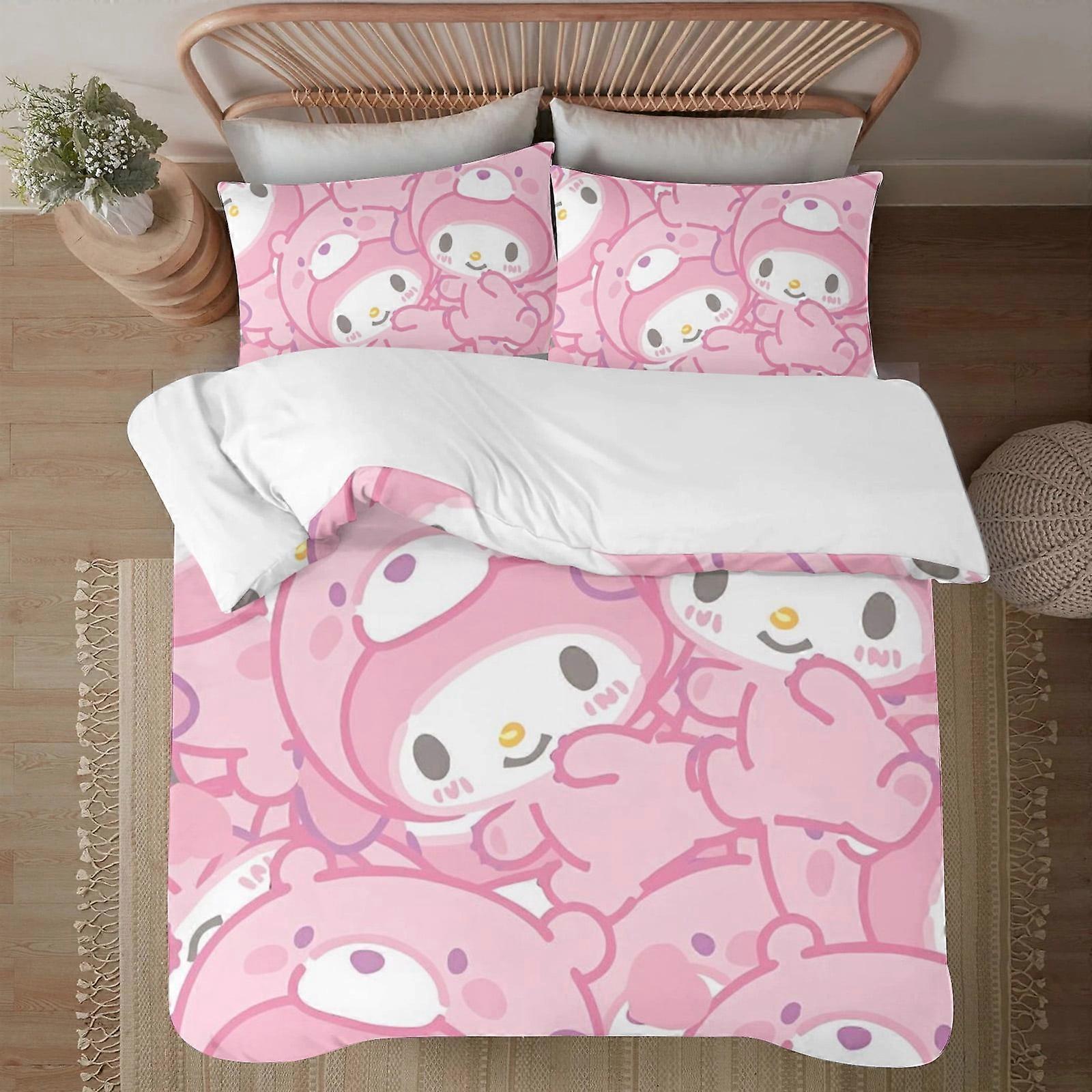 Bedding set BM428 My Melody Soft 3D Printed Duvet Cover Bedding Set with Comforter Cover 3 Piece Set Includes 2 Pillowcases and 1 Cover Machine Washab