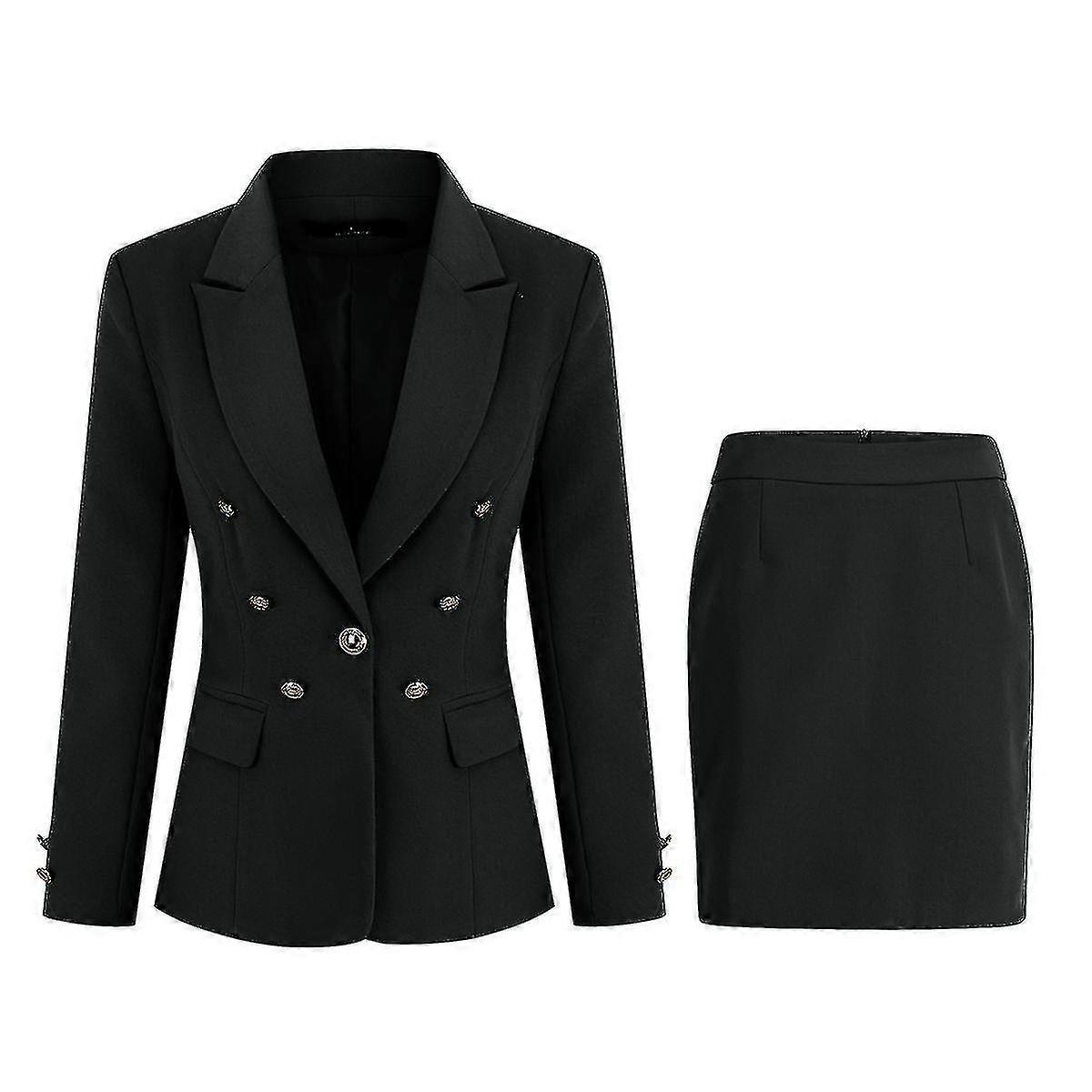 Womens 2-piece Business Slim Professional Suit Multi-button Lapel Blazer And Skirt
