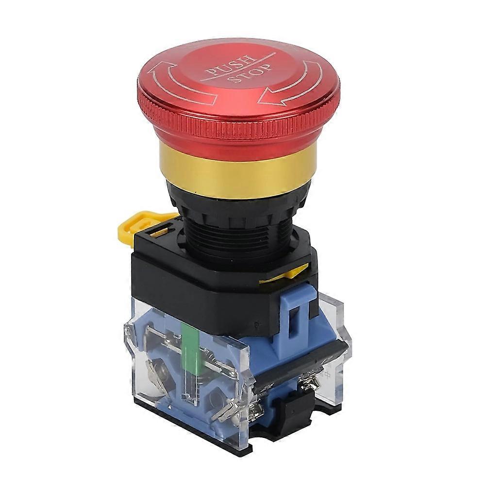 Emergency Stop Button 10A 22mm Latching Push Button Switch, Aluminum Alloy Round Emergency Stop Switch, 1NO 1NC 440V