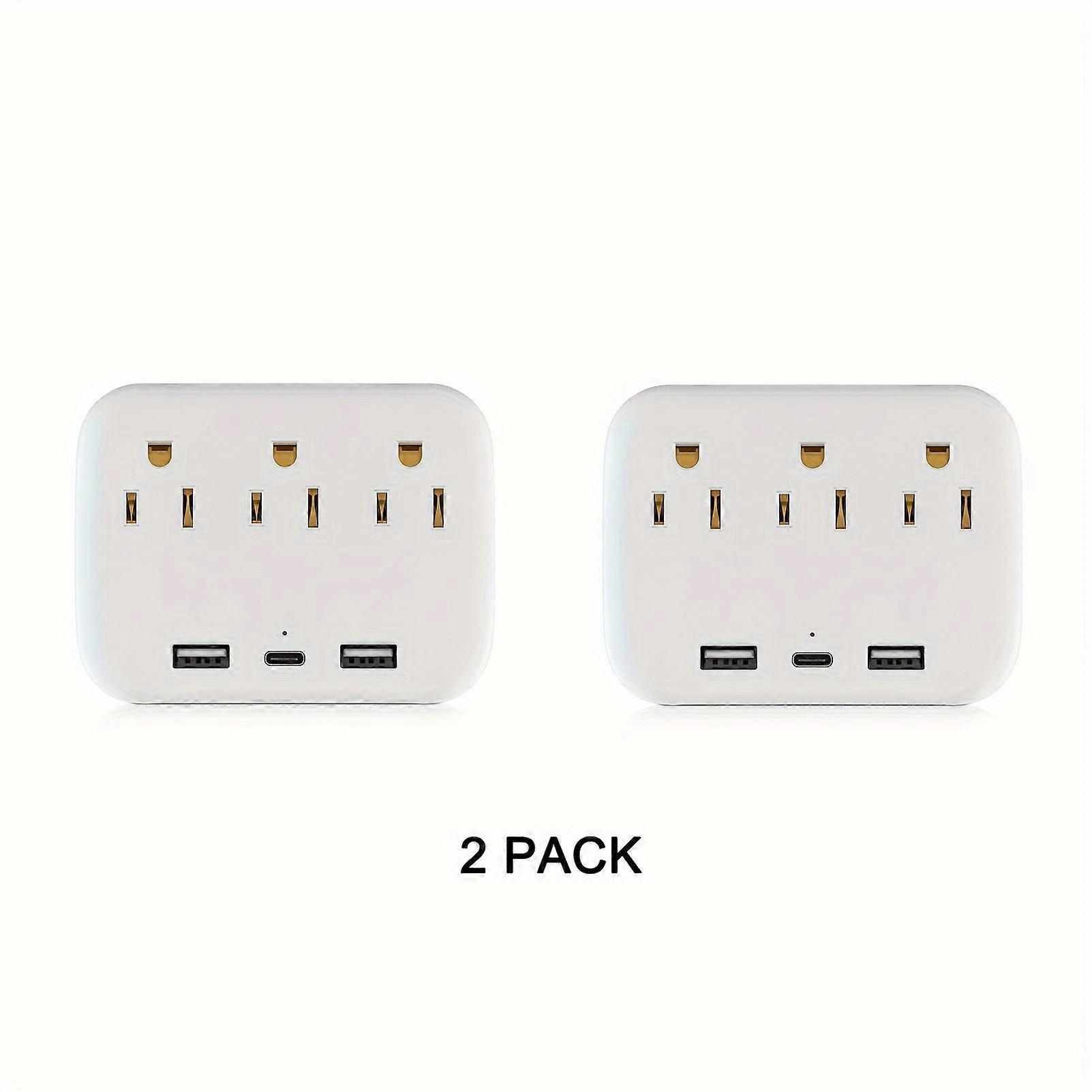 One to Three Hole with 3USB/ 1 TYPE C U.S. Converter Plug and Socket White (2 PCS)