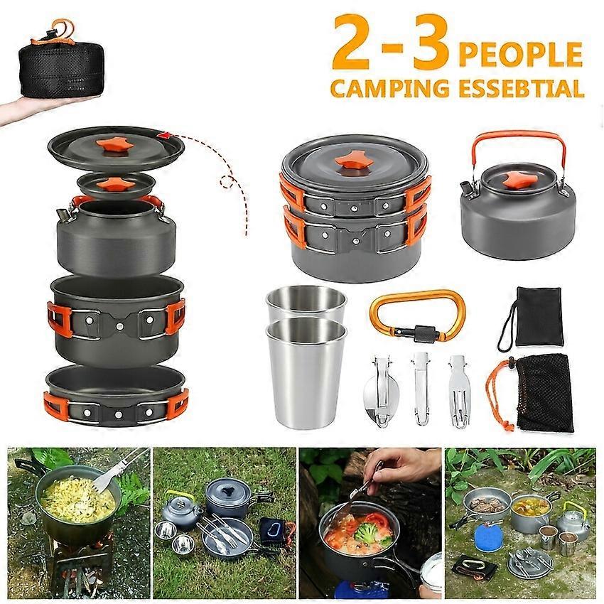 Camping Cookware Mess Kit, Backpacking Camping Gear, Pots And Pans Set, Pot Pan Kettle Cooking Set