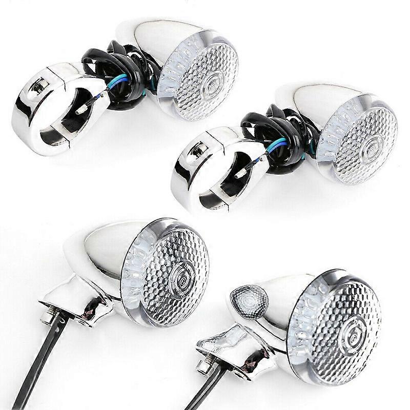 4Pcs Motorcycle LED Turn Signal Lights For Harley Indicator Lamps Chrome and Black Housing 41mm with Front Rear Fork Clamp