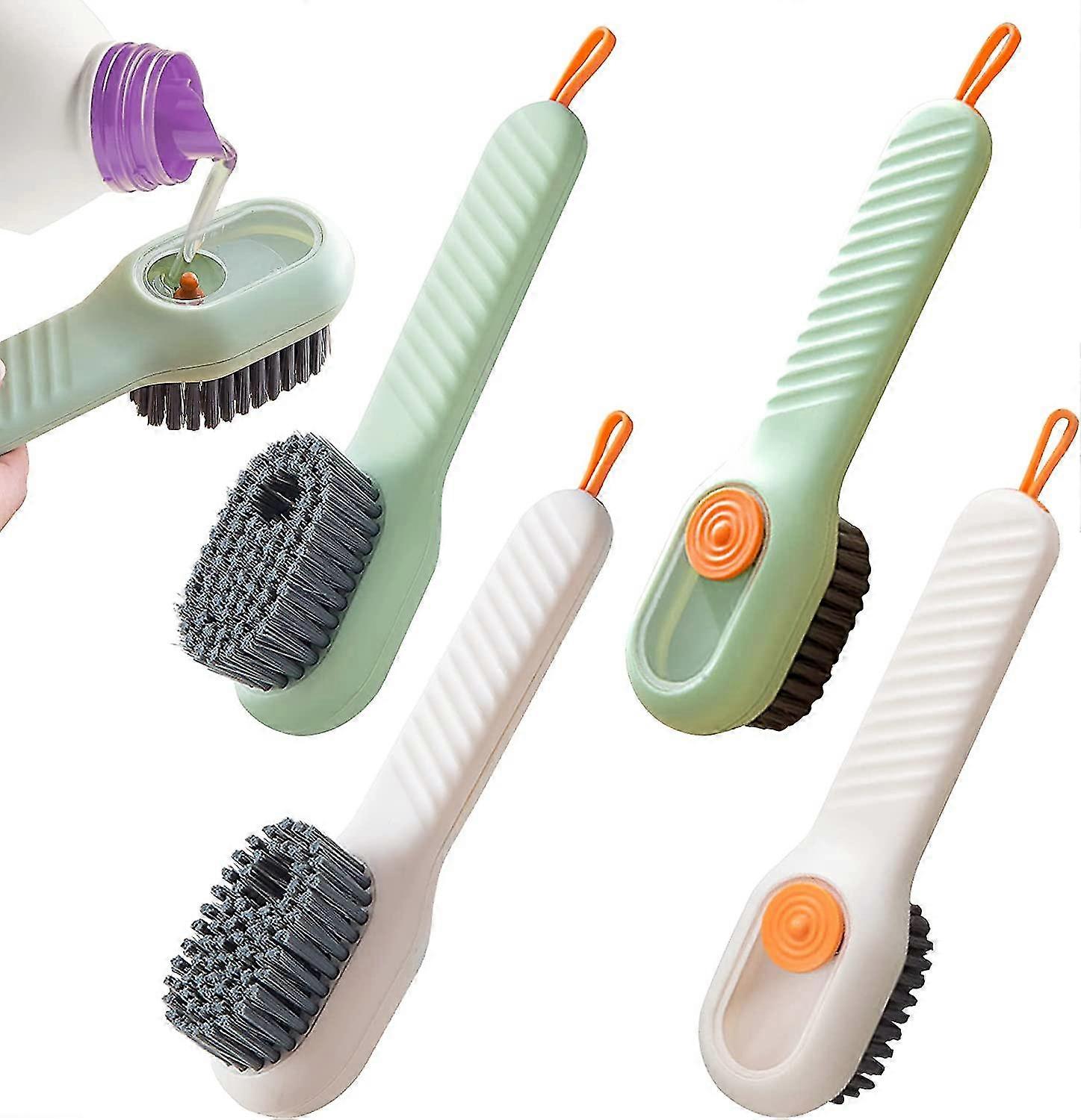 4Pcs Soft Bristle Cleaning Brush Scrubbing Brush for Shoes, Clothes, Multi-Function Press Type Shoe Brush, Automatic Liquid Discharge Brush, Home Use
