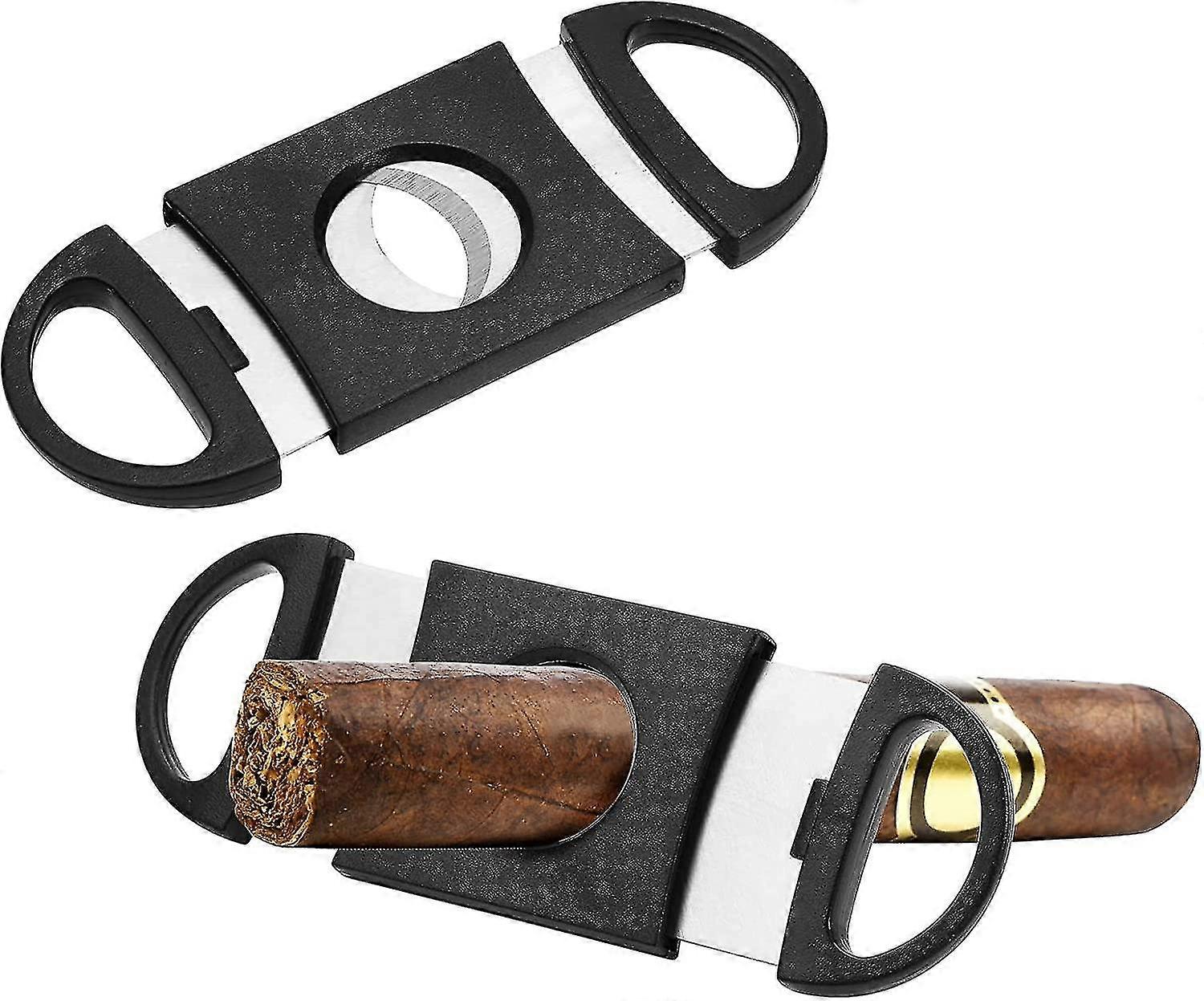 2pc Sigar Cutter, Double Blade Guillotine Cutter, Sigar saks med plasthåndtak, rustfritt stål sigar verktøy, Sigar tilbehør