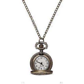 Vintage Retro Bronze Quartz Pocket Watch Pendant Chain Necklace Watches (Hollow Flower)-FCY
