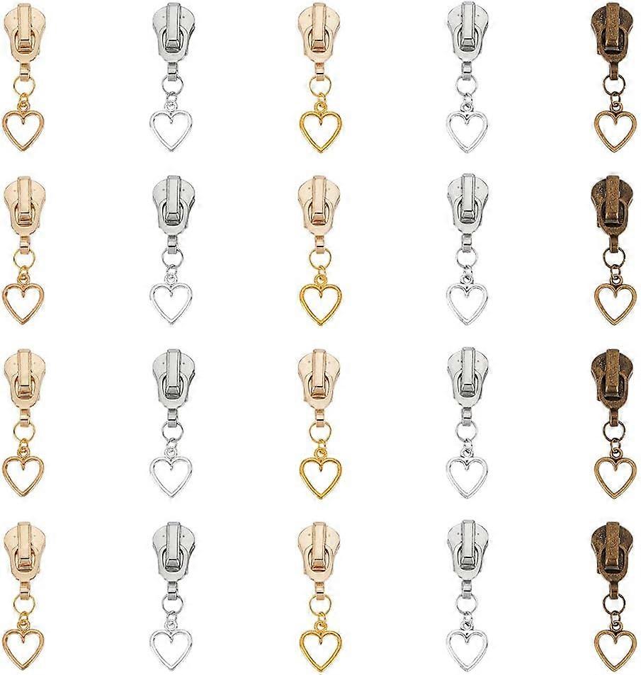 20Pcs 5 Colors Heart Zipper Sliders Heart Zipper Pull Charms Zipper Pull Pendants Alloy Replacement Zipper Sliders Zipper Repair Kit for Clothing Lugg