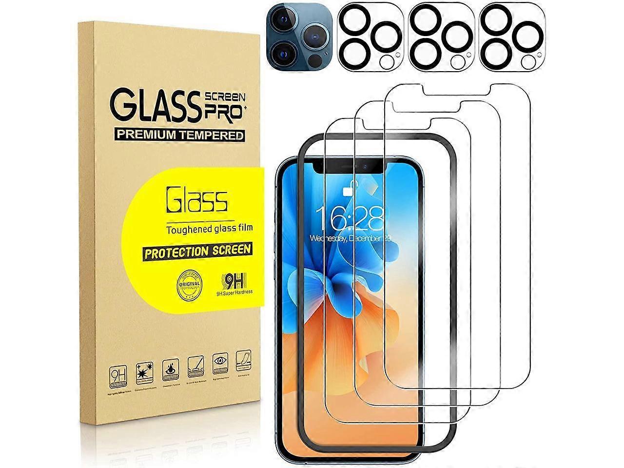 3 Pack Tempered Glass Screen Protector Compatible with iPhone 12 Pro 6.1 inch with 3 Pack Camera Lens Protector, [9H Hardness] [Scratch Resistant]