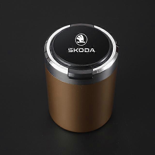 Ashtrays Car accessories ashtray Button open style LED Stainless steel plastic For Skoda fabia octavia kodiaq superb karoq car Styling