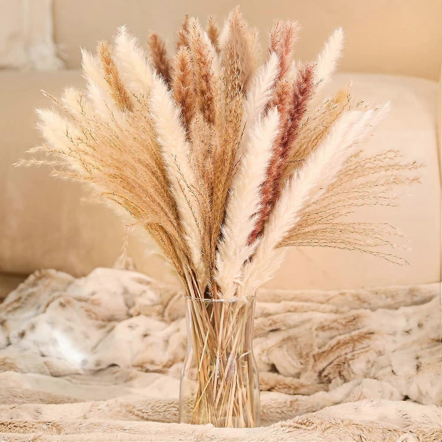 60Pcs 45cm Natural Dried Pampas Grass Dried Flower with 3 Kinds Fluffy and Fluttering Color DIY Bohemian Plant for Wedding Flower Arrangements Home De