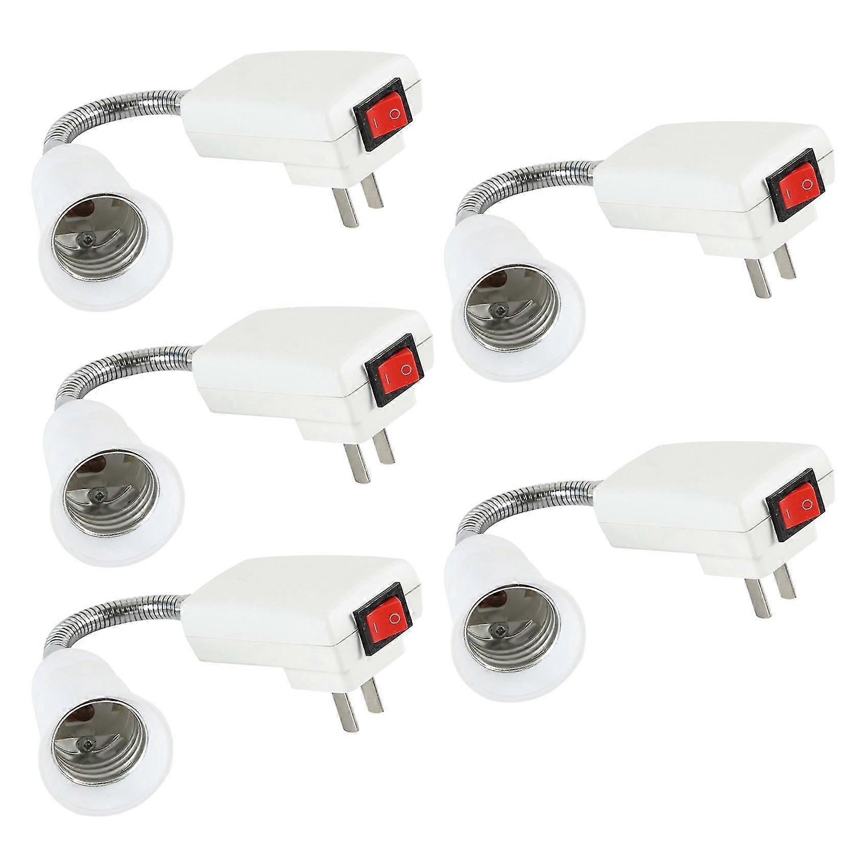 5x E27 Socket Adapter With On/off Switch To Us Plug,flexible Extension Lamp Bulb Holder Converter