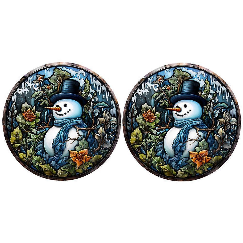 2Pcs Christmas Window Clings Cartoon Snowman Decals Removable Xmas Window Stickers