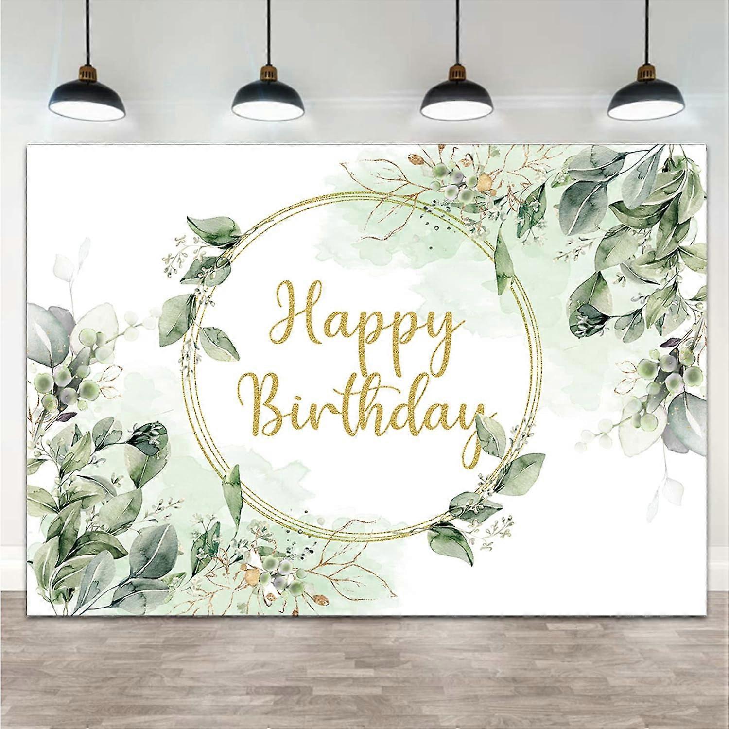 Greenery Succulent and Eucalyptus Leaves Photography Backdrop Bloom Eucalyptus Leaves Photo Background for Happy Birthday Party 7x5ft