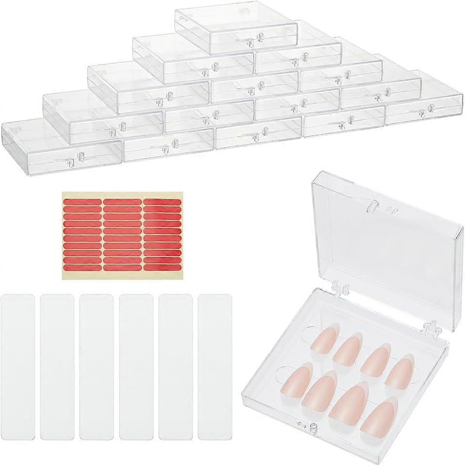 15pcs Press On Nail Storage Box 3x2.7 Inch Nail Packing Boxes Nail Display Box Nail Tips Organizer Case with 30pcs Adhesive Double Sided Tape for Wome