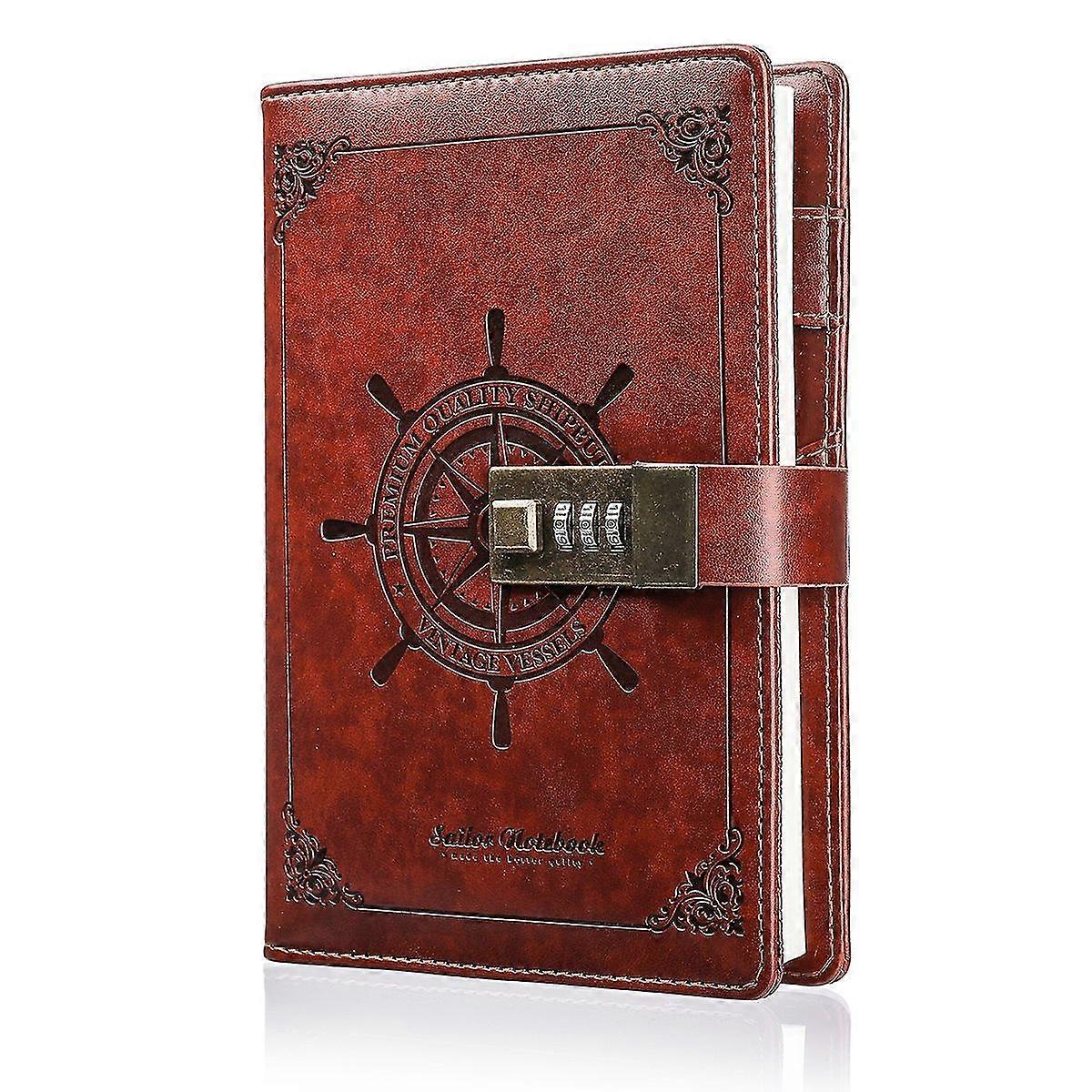 Carnet de notes en cuir avec cadenas, style marron, avec mot de passe et combinaison