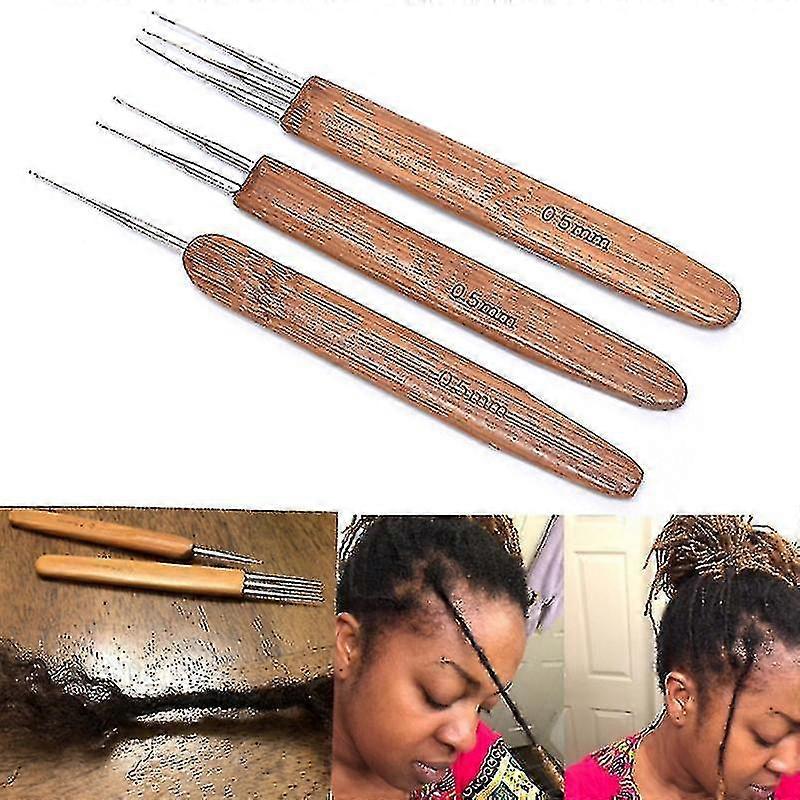 3pcs 0.5mm Dreadlock Crochet Needle Hook Bamboo Handle Hooks Tools Making