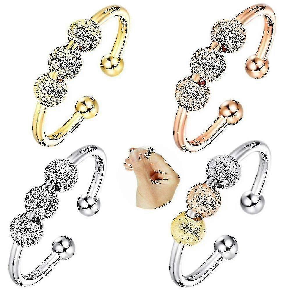 4pcsスピナーフィジビーズリング女性女の子不安リングストレスステンレススチールリング回転自由リング