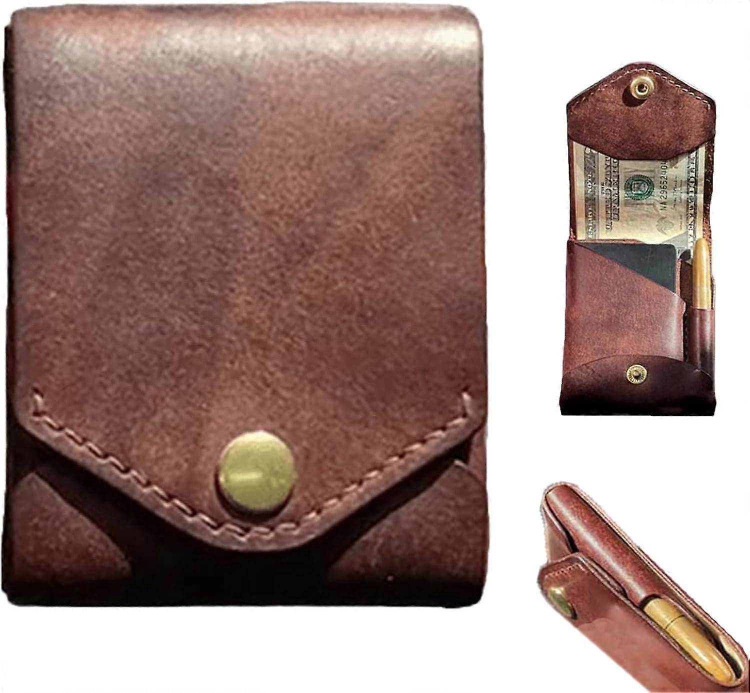 محفظة مدمجة متعددة الوظائف ، محفظة جلدية مصنوعة يدويا للرجال ، صغيرة نحيلة رقيقة