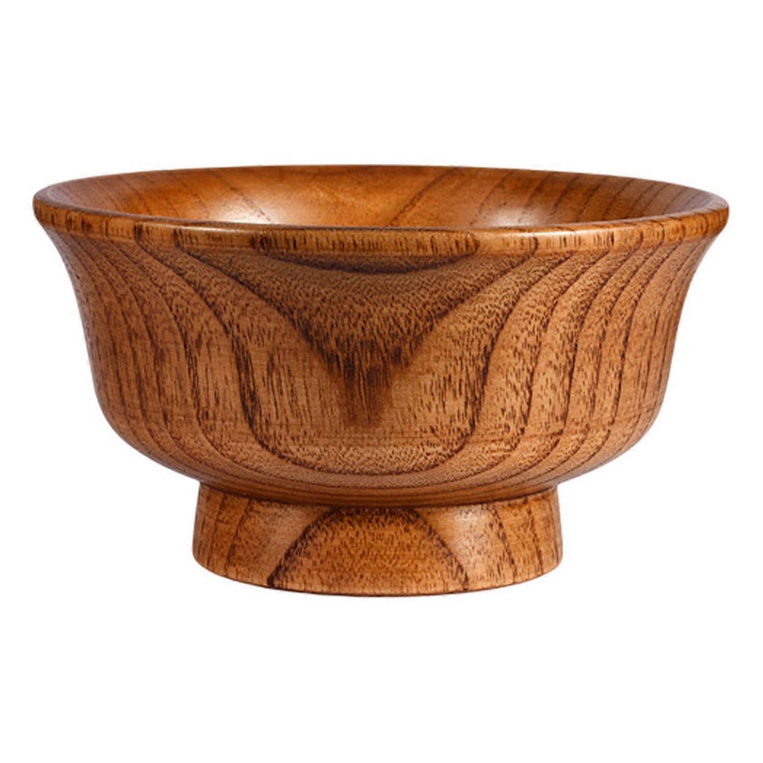190/240/300/425/475ml Wooden Bowl Reusable Reverse Edge Round Thickened Anti-scalding High-footed