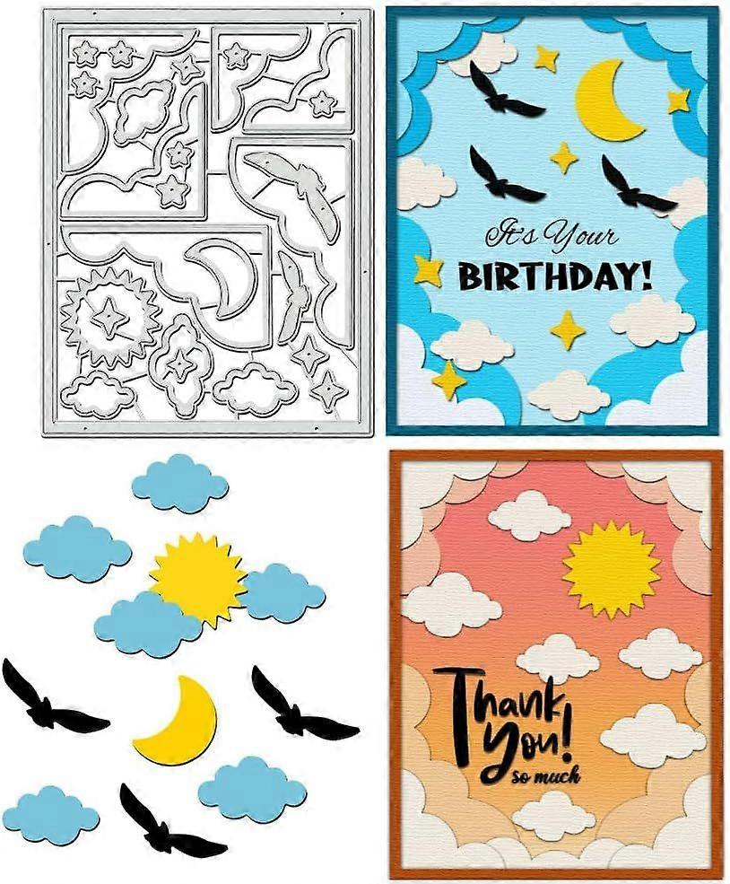 Cloud Background Cutting Dies for Scrapbooking Moon Sun Bird Carbon Steel Embossing Tool Die Cuts for Card Makng Photo Album Decorative Embossing 0.8m