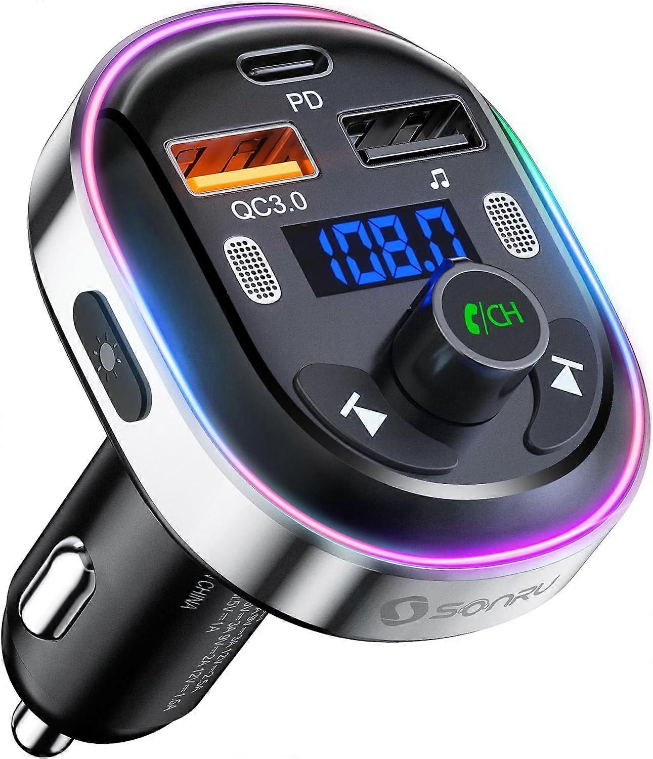Bluetooth 5.3 Car FM Transmitter for Hands-Free Calls & Fast Charging