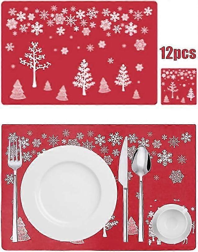 Christmas Placemat - Set Of 12, Decorative Doilies, Red Noel Design, Rectangular Pvc Dining Table Mat