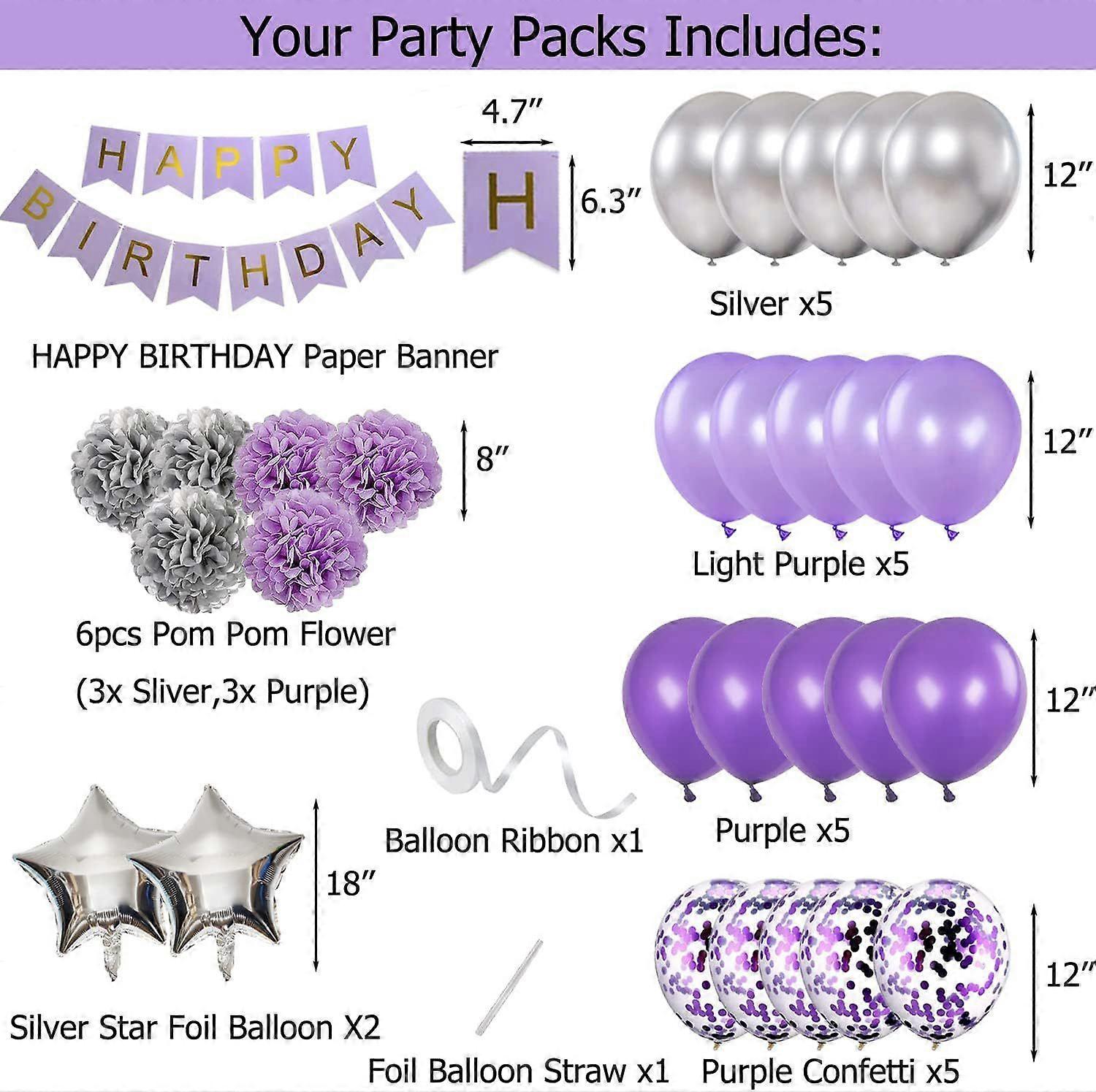 31pcs Purple Silver Party Fancy balloon set